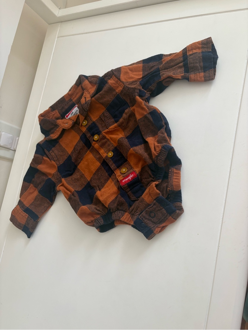 Wrangler Orange & Navy Plaid Button-Front Kids Shirt
